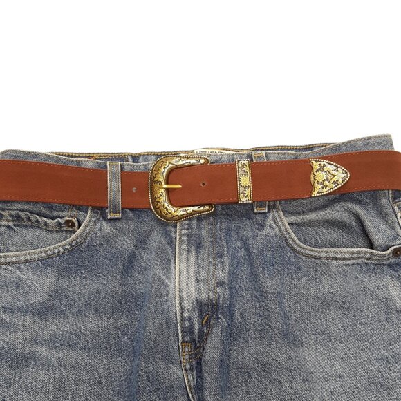Genuine Suede Belt with Gold Western Buckle set